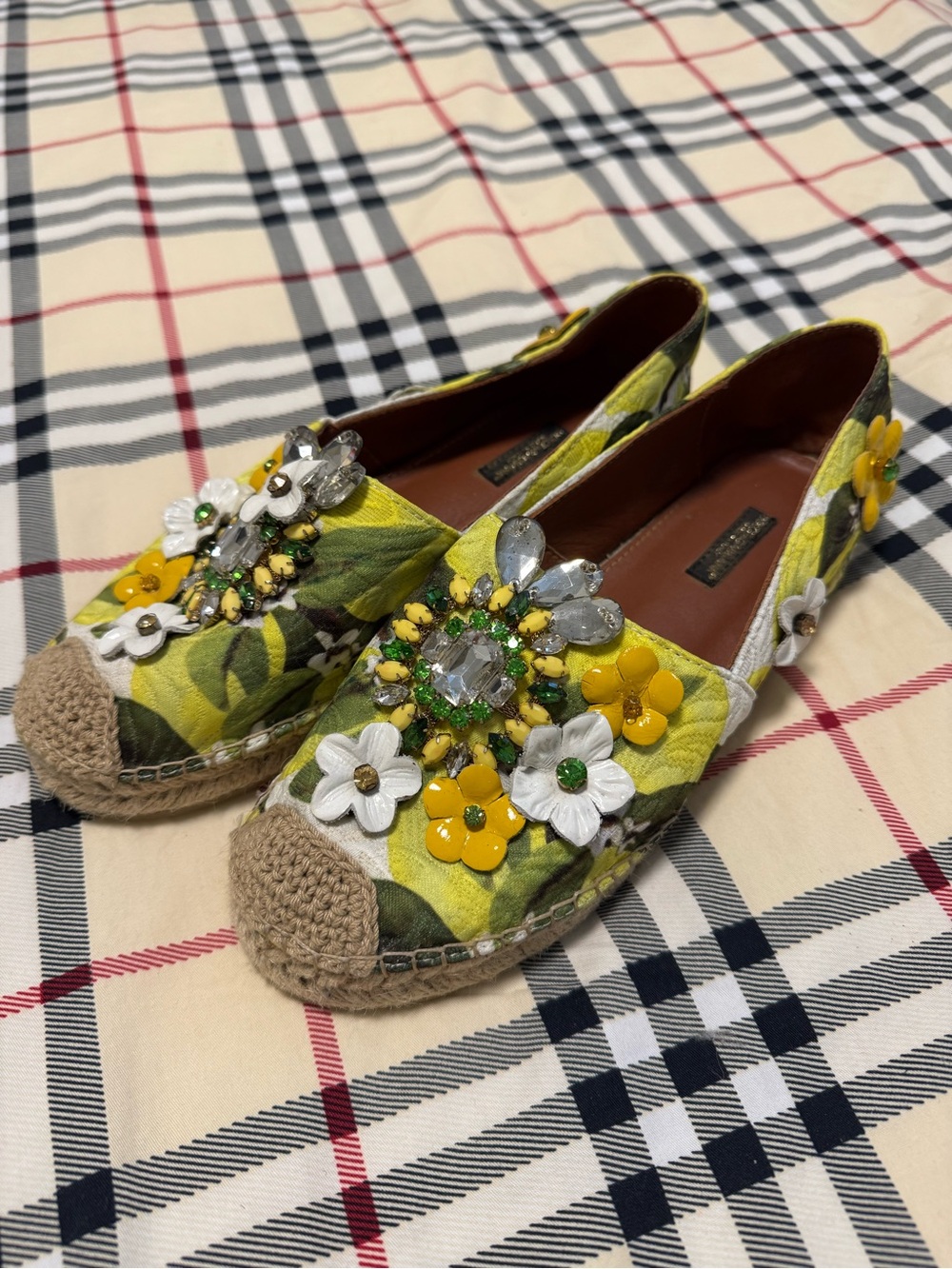 Dolce & Gabbana Yellow Floral Jeweled Espadrille Flats - Picture 1 of 4